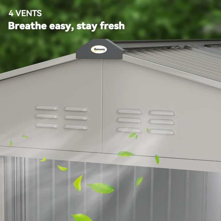9.1' x 6.4' Metal Garden Storage Shed with Double Sliding Doors - Durable Outdoor Tool Storage