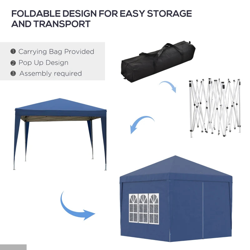 10’ x 10’ Pop-Up Portable Outdoor Event Party Wedding Tent Gazebo Canopy w Case, 4 Walls - Blue