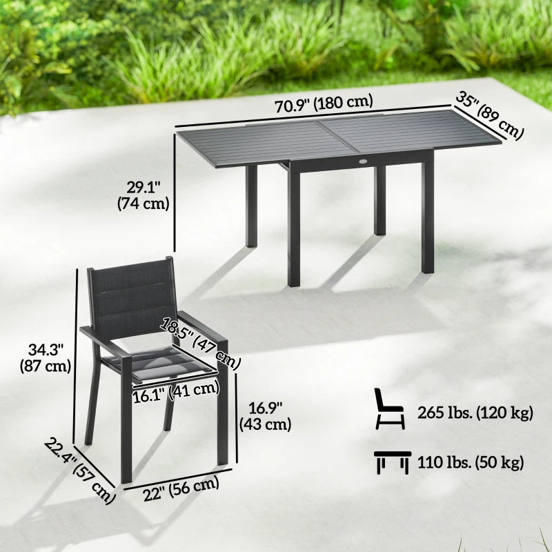 Patio Dining Set For 6 - Expandable Aluminum Outdoor Table And Stackable Chairs