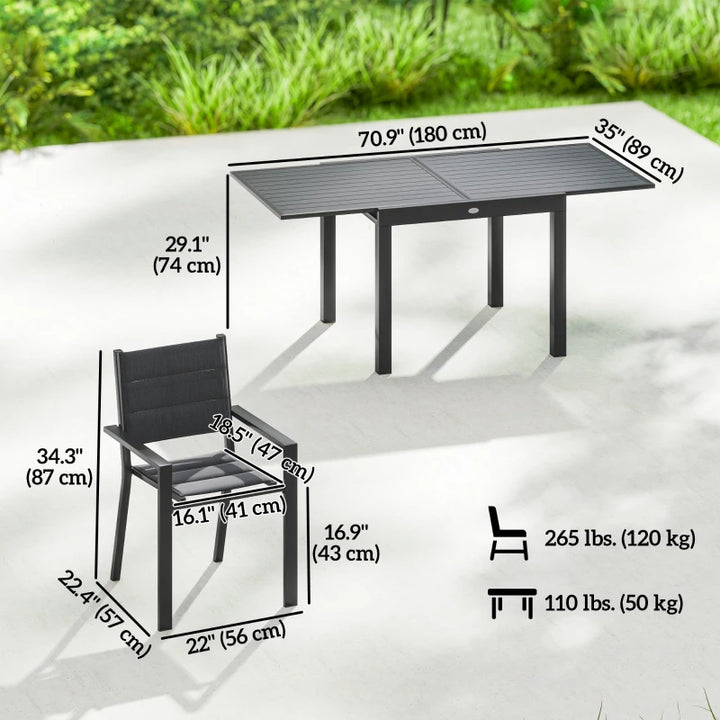 Patio Dining Set For 6 - Expandable Aluminum Outdoor Table And Stackable Chairs