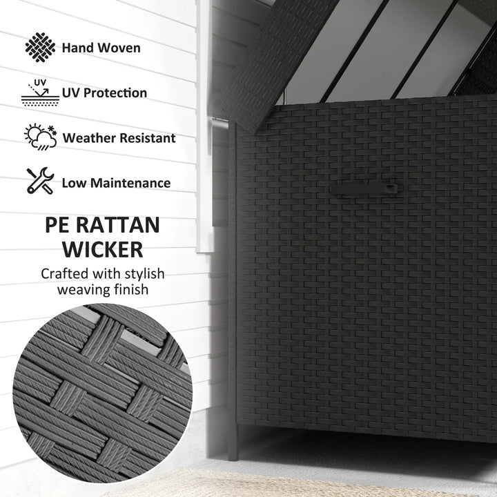 60" 165-Gal Plastic Wicker Deck Box Storage Bin w Wheels for Cushions Tools Outdoor Patio, Black