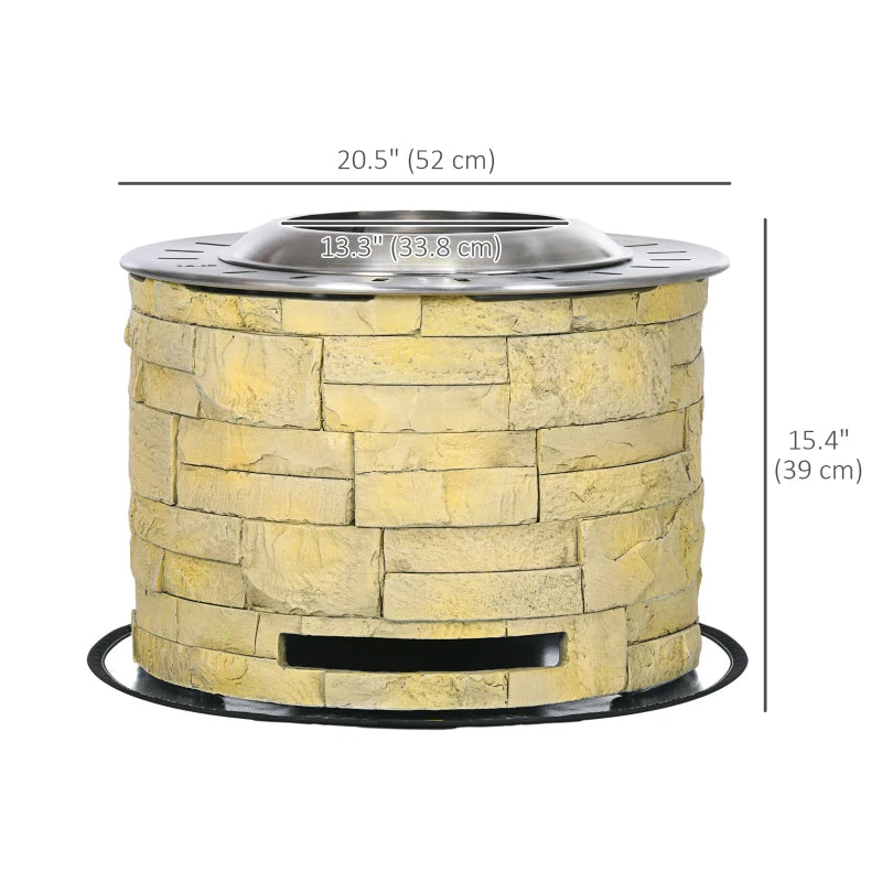 20.5” Portable Round Secondary Burn Smokeless Outdoor Fire Pit w/ Fireproof Mat - Yellow Brick