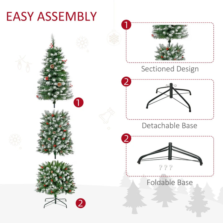 7.5ft 1075-Tip Prelit Snow Tipped Artificial Pencil Christmas Holiday Tree 350 LED Lights Green