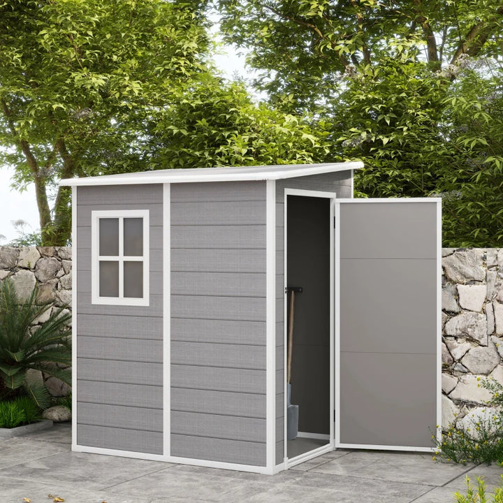 4' x 5' Resin PP Plastic Aluminum Lean To Outdoor Tool Storage Garden Shed w Door, Window, Grey