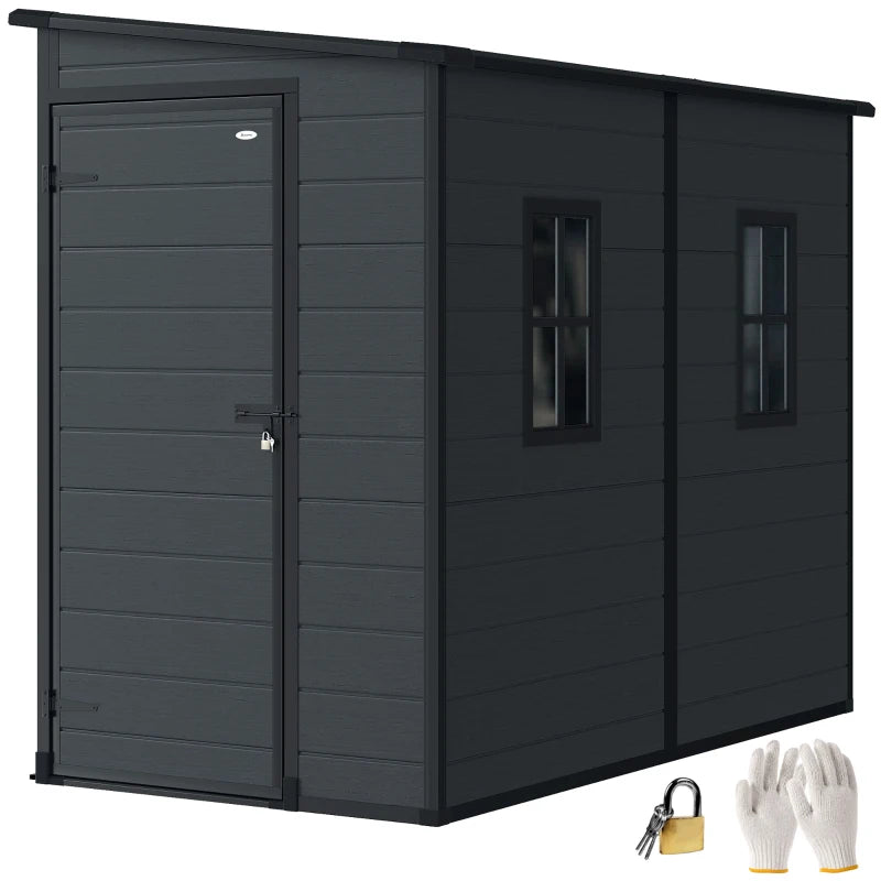 Outdoor Storage Shed 4.3' x 8' with Floor and Lockable Doors - Durable Weather-Resistant Garden Storage