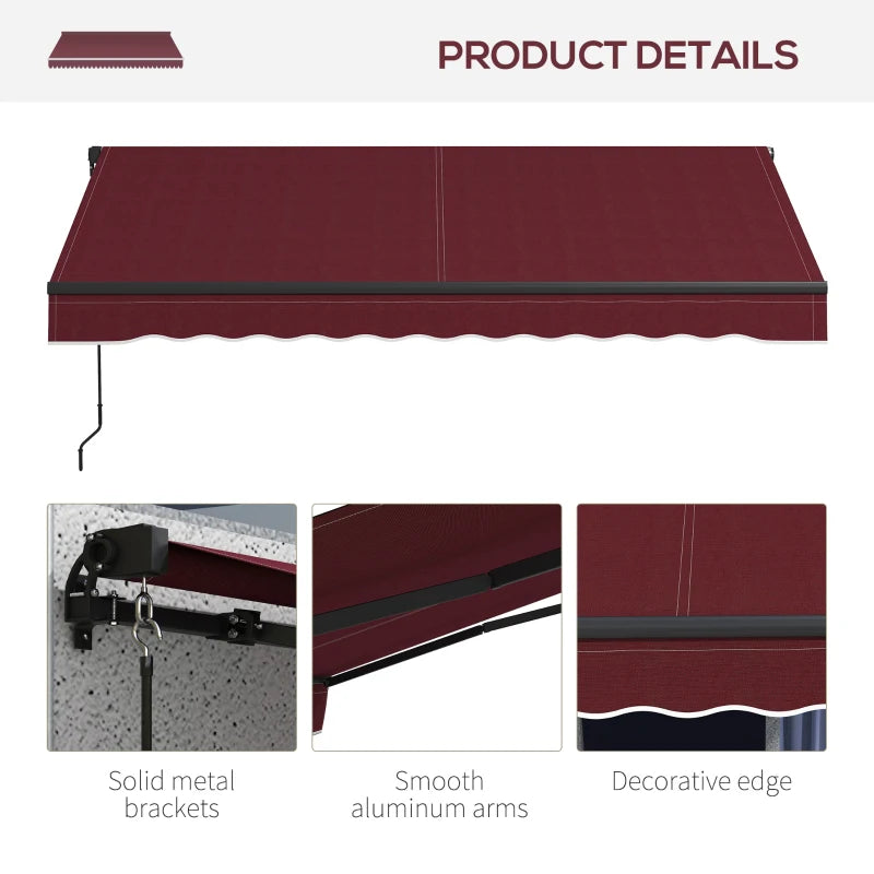 10' x 8' Manual Retractable Awning UV Resistant Sun Shade Canopy Outdoor Patio Deck, Wine Red