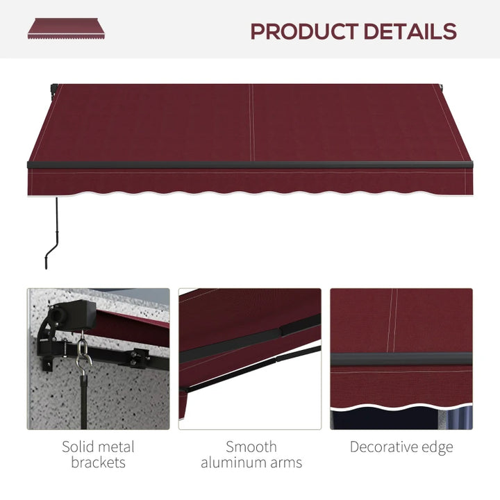 10' x 8' Manual Retractable Awning UV Resistant Sun Shade Canopy Outdoor Patio Deck, Wine Red