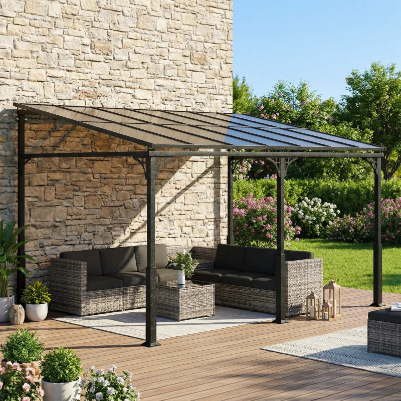 13' x 10' Lean To Gazebo Hardtop Wall Mounted Outdoor Pergola - Durable Weatherproof Patio Shelter