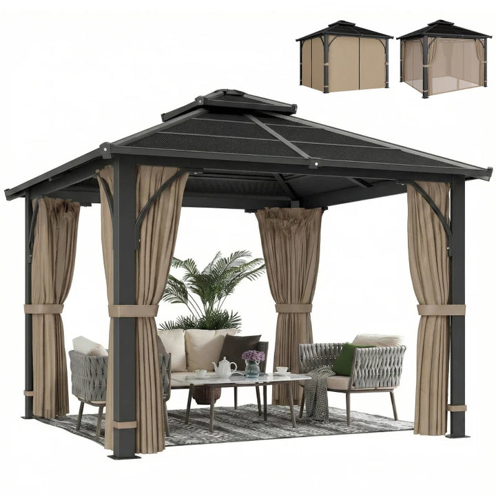 10' x 10' Hardtop Gazebo with Polycarbonate Roof - Durable Outdoor Patio Shelter