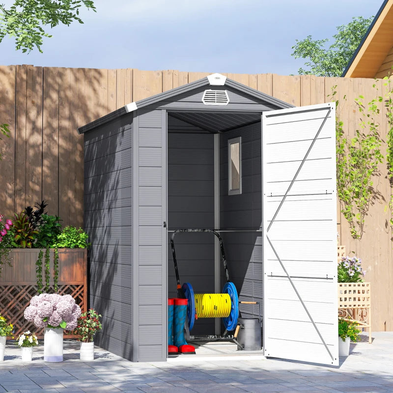 4.5' x 6' Plastic Garden Storage Shed with Latch Door - Durable Outdoor Tool Storage