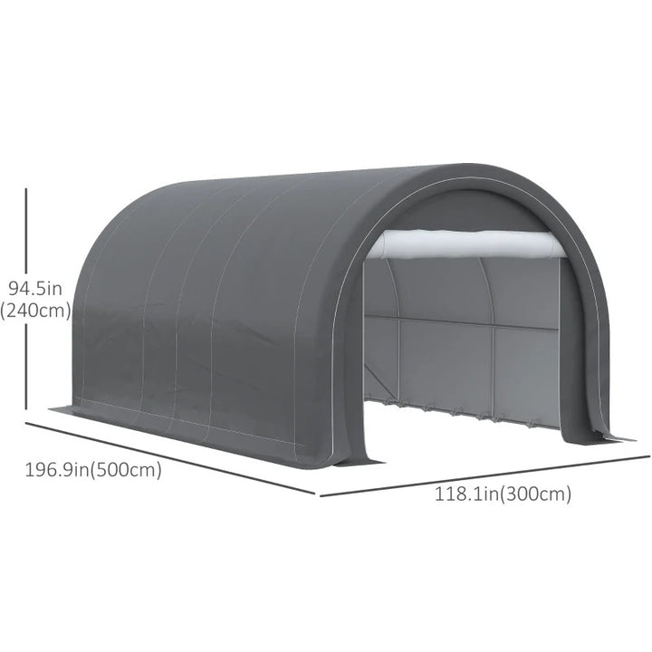 16' x 10' Portable Heavy Duty PE Outdoor  Canopy Carport w Zippered Door for Vehicle, Car, Grey