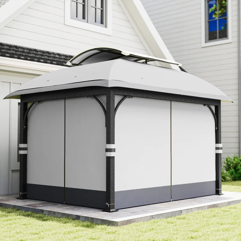 Double Roof 11'x13' Patio Gazebo Canopy with Netting and Curtains - UV Protection and Durable Metal Frame