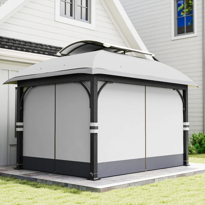 Double Roof 11'x13' Patio Gazebo Canopy with Netting and Curtains - UV Protection and Durable Metal Frame