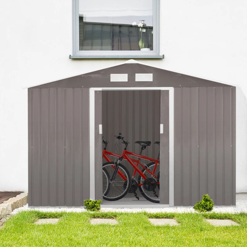 9’ x 6’ x 6’ Arrow Outdoor Metal Storage Shed Organizer w/ Foundation for Patio Backyard - Grey