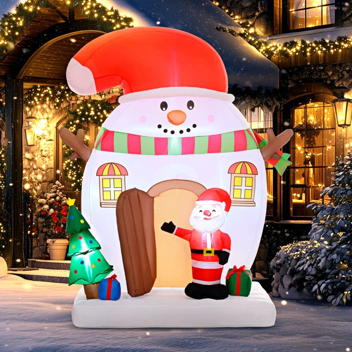 NEW 7.5ft Inflatable Holiday Christmas Outdoor Blow Up Lawn Decor w Light, Snowman House w Santa