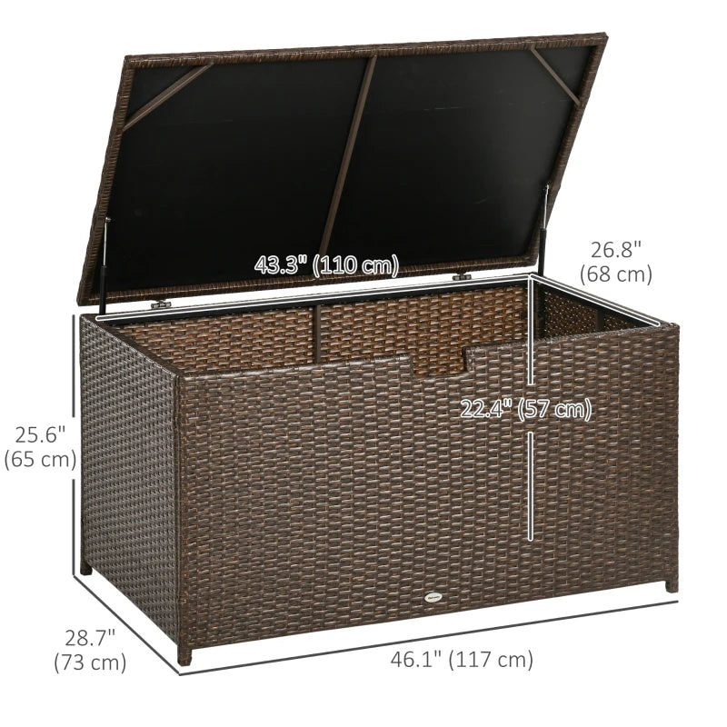 46" Lg Rattan Wicker Storage Deck Box Coffee Table for Cushions Toys Tools, Outdoor Patio Brown