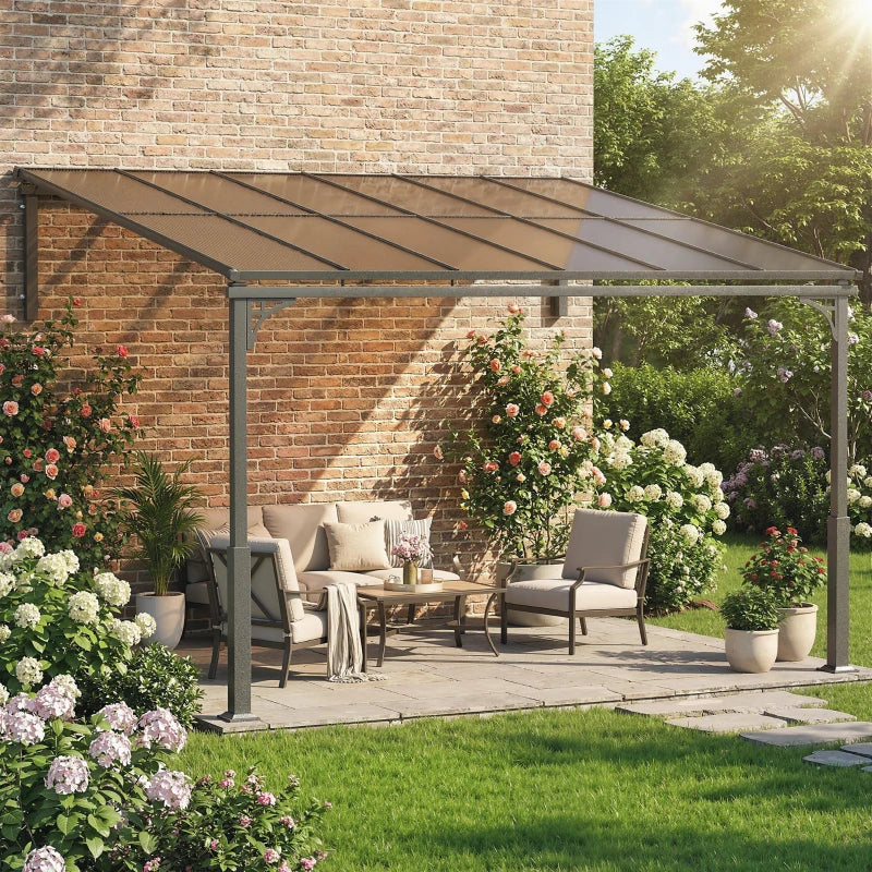 11' x 10' Outdoor Wall Mounted Pergola Hardtop Gazebo - Durable UV Blocking Patio Shelter