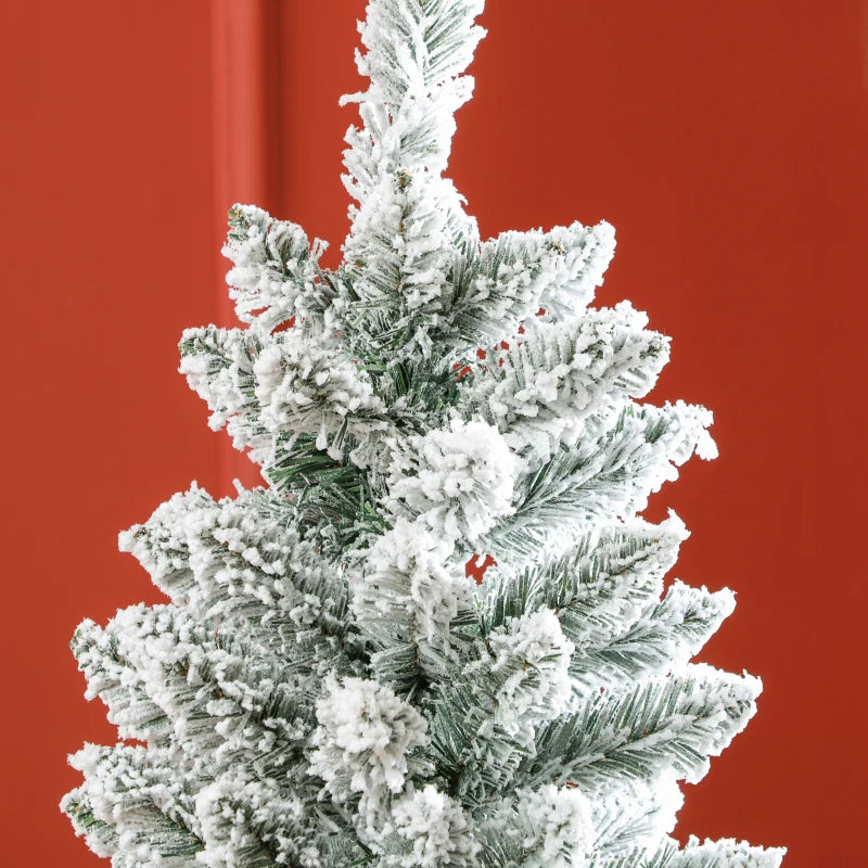 6ft 479-Tip Unlit Snow Flocked Slim Artificial Pencil Christmas Holiday Fake Xmas Tree, Green