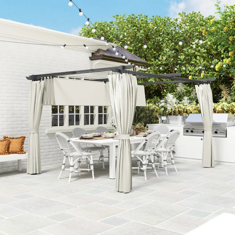 10x13 Pergola with Retractable Canopy and Curtains - UPF30+ Sun Shade Patio Shelter