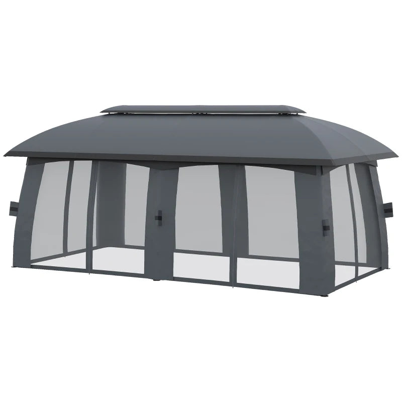 20' x 10' Outdoor Gazebo Canopy Shelter Party Tent w Vented Roof, Mesh Net Walls Garden Grey