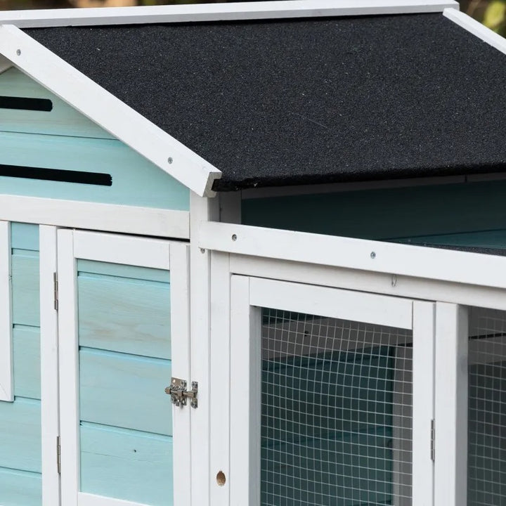 76" Wooden Outdoor Chicken Coop Hen House w Removable Tray, Nesting Box, Lockable Door, Lt Blue