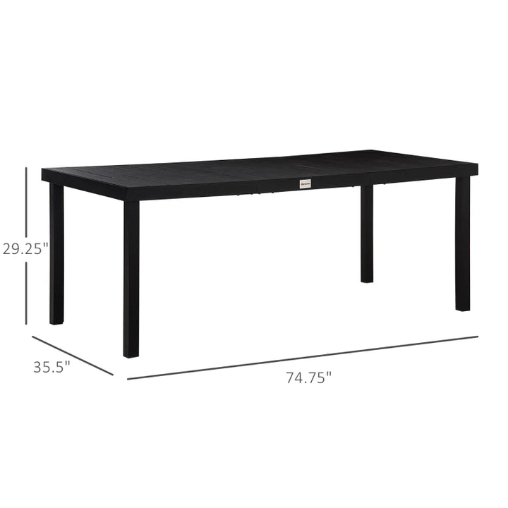 6.2' x 3' Aluminum Anti-Rust Outdoor Patio Dining Table w Woodgrain Plastic Top, Black