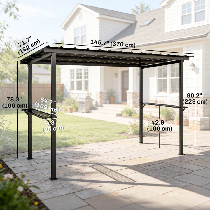 Hardtop Grill Gazebo with Side Shelves - Durable Outdoor BBQ Shelter 12 x 6 ft