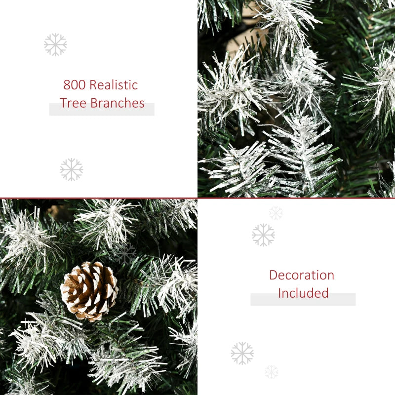 NEW 6ft 800-Tip Unlit Snow Flocked Full Artificial Christmas Holiday Xmas Tree w Pinecones, Green