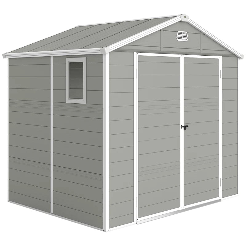 8' x 6' Plastic Garden Storage Shed with Latch Door, Vents, and Sloped Roof - Durable Weatherproof Outdoor Storage