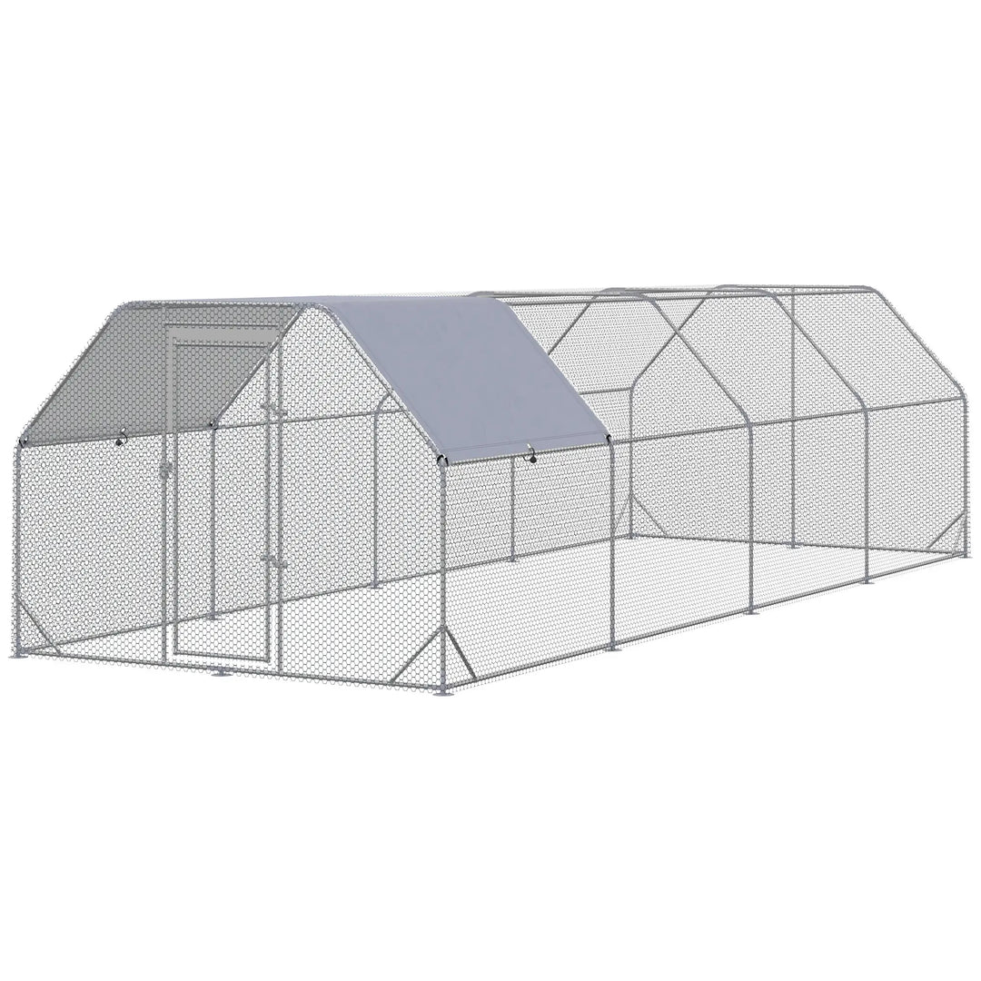 24.9' x 9.2' x 6.5' Large Galv Steel Flat Roof Outdoor Chicken Run Coop Cage Shelter Pet Fence Yard