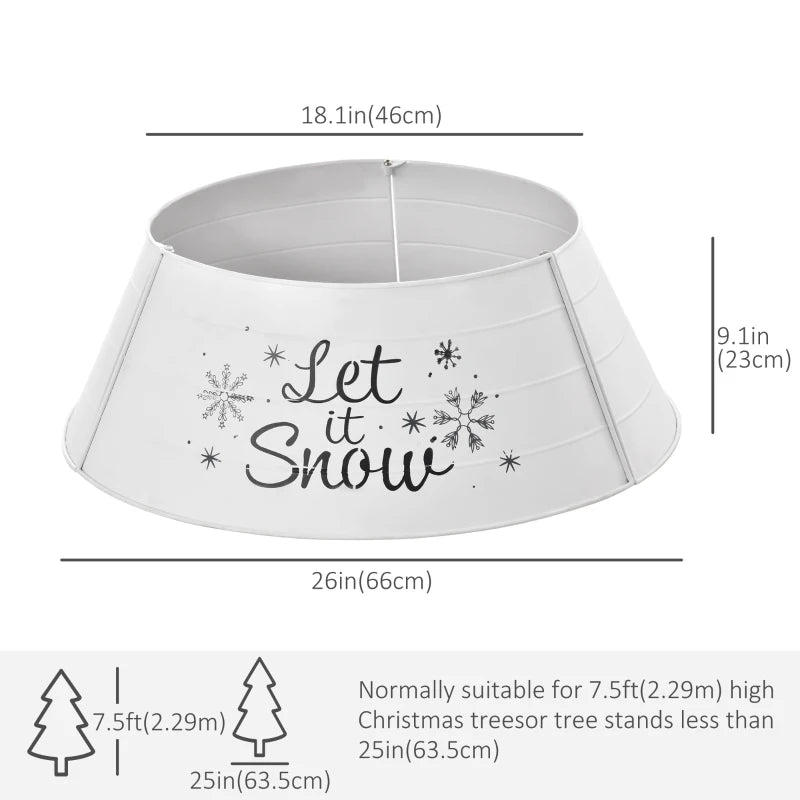 26" Farmhouse Metal Tree Skirt Collar Guard for Christmas Holiday Xmas, Let It Snow, White