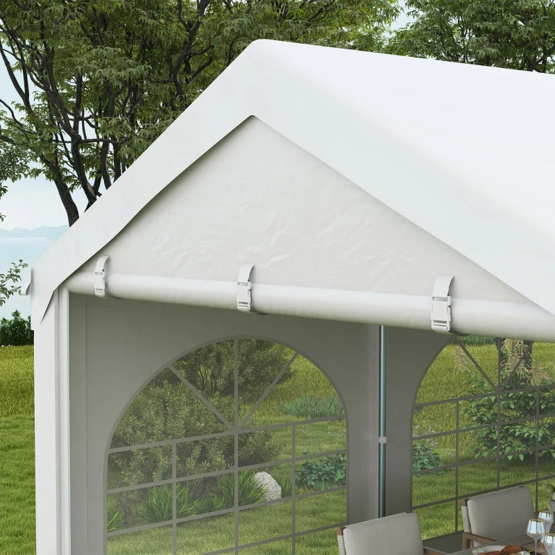 26' x 10' Portable Party Tent Canopy Carport w/ Removable Sidewalls, Doors, & Windows - White