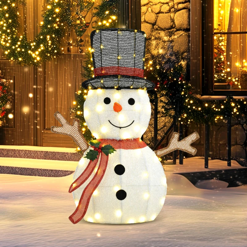 2.5ft Cute Outdoor Holiday Christmas Light-Up Lawn Decoration Steel, 56 Lights, Smiling Snowman