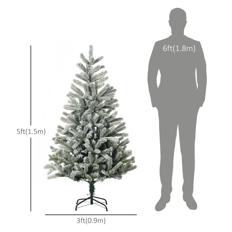 NEW 5ft 521-Tip Unlit Snow Flocked Artificial Christmas Holiday Xmas Tree Decor w Base, Green