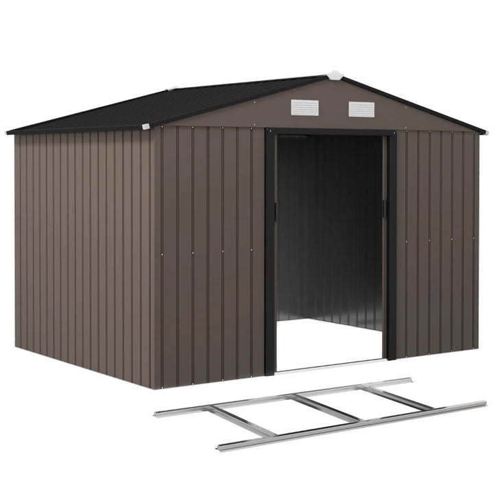 9.1'x6.4'x6.3' Metal Garden Storage Shed with Foundation Kit - Durable Weather-Resistant Tool Storage