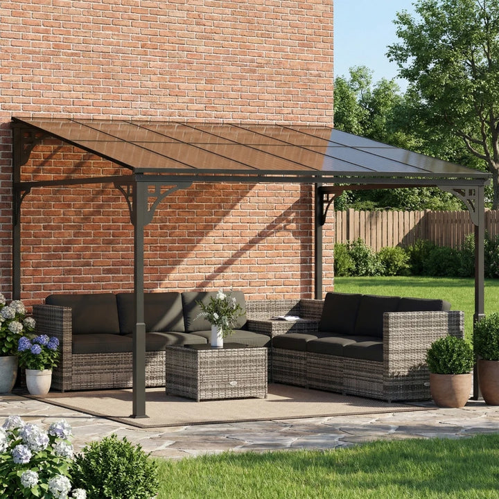 11' x 10' Outdoor Pergola Wall Mounted Hardtop Lean-to Gazebo - Durable UV Resistant Patio Shelter