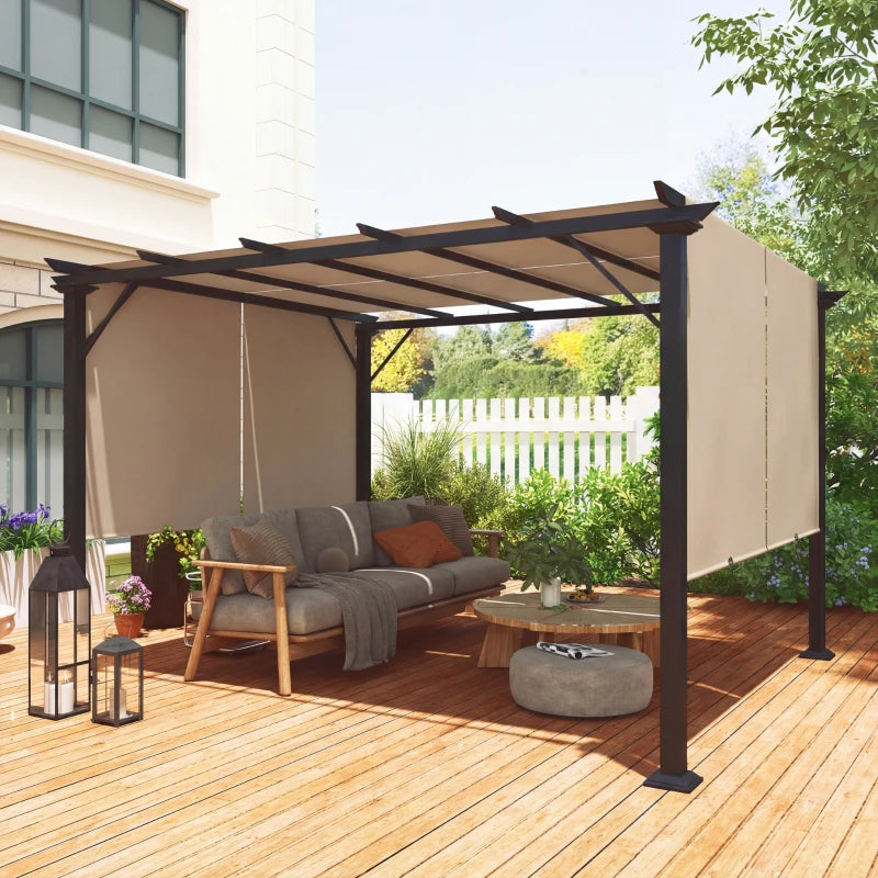 12' x 10' Outdoor Patio Gazebo Pergola with Retractable Canopy - Adjustable Shade and Durable Steel Frame