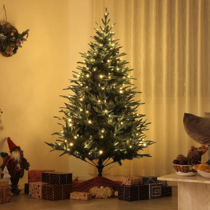 5ft 542-Tip Prelit Natural-Look Artificial Christmas Holiday Fake Tree w 200 LED Lights, Green