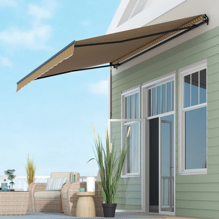 15' x 10' Lg Manual Retractable Awning UV Resist Sun Shade Canopy Outdoor Patio - Yellow, Grey