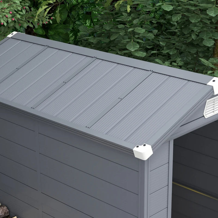 4.5' x 6' Resin PP Plastic Aluminum Outdoor Tool Storage Shed w Swing Door, Patio Garden, Grey