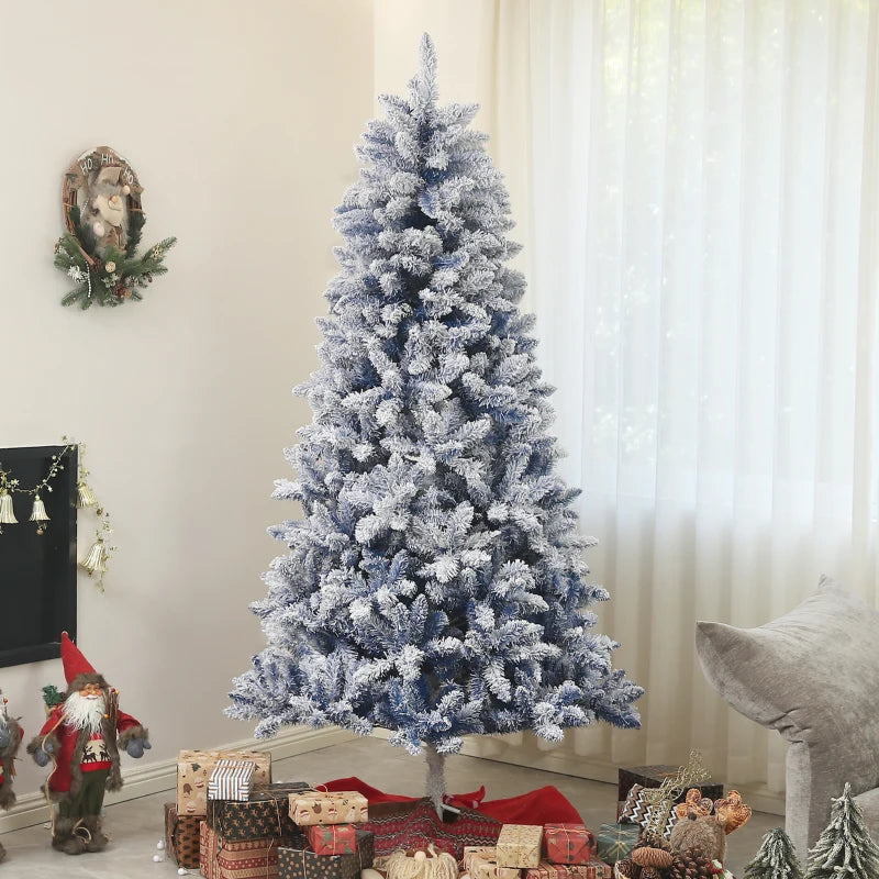 7ft Full 1102-Tip Unlit Snow Flocked Classic Artificial Christmas Holiday Tree Xmas Decor, Blue