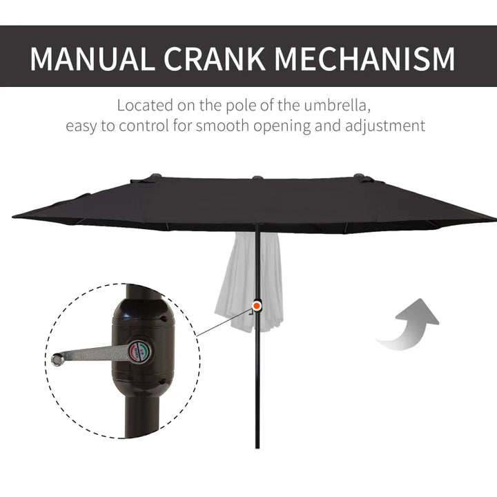 15ft Double Twin Canopy Patio Outdoor Deck Umbrella Shade Shelter w UV Protection Crank, Black