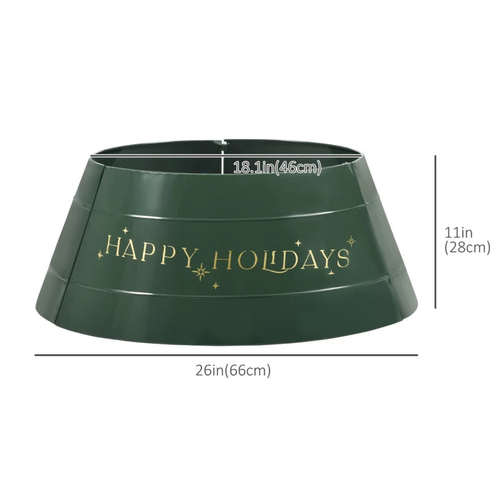 26" Metal Tree Skirt Collar Guard for Christmas Xmas Farmhouse Decor, Happy Holidays, Green