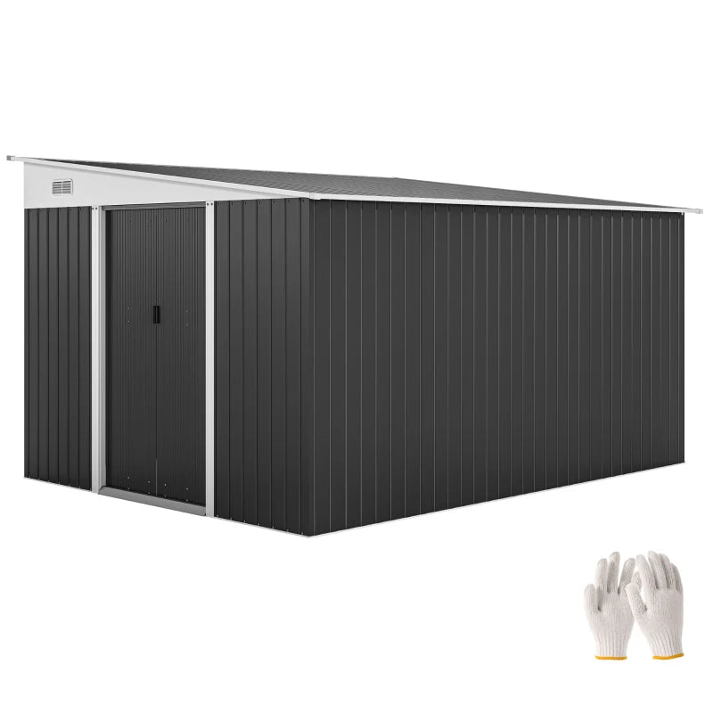 11' x 9' Steel Garden Storage Shed - Weatherproof Outdoor Metal Tool House