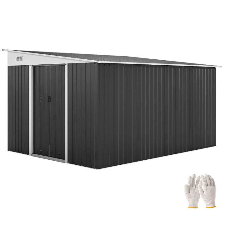 11' x 9' Steel Garden Storage Shed - Weatherproof Outdoor Metal Tool House