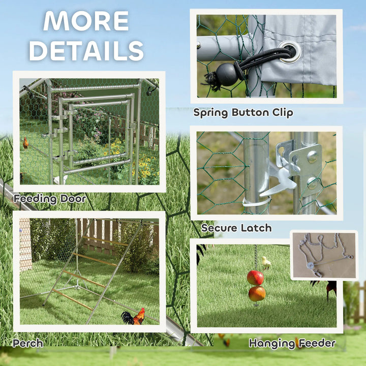 26.2' x 9.8' x 6.4' Large Galv Steel Outdoor Chicken Run Coop w Feed Door, Cage Shelter Fence Yard