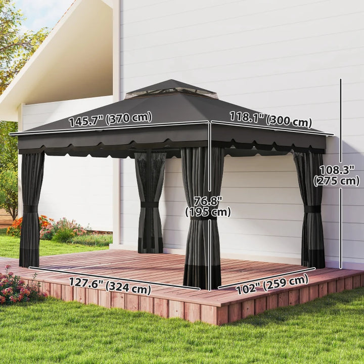 Double Roof Patio Gazebo Canopy 10' x 12' - Outdoor Garden Shelter with Curtains and Netting