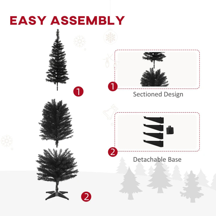 NEW 6ft 390-Tip Unlit Slim Pencil Artificial Christmas Holiday Xmas Tree Decor w Base, Black