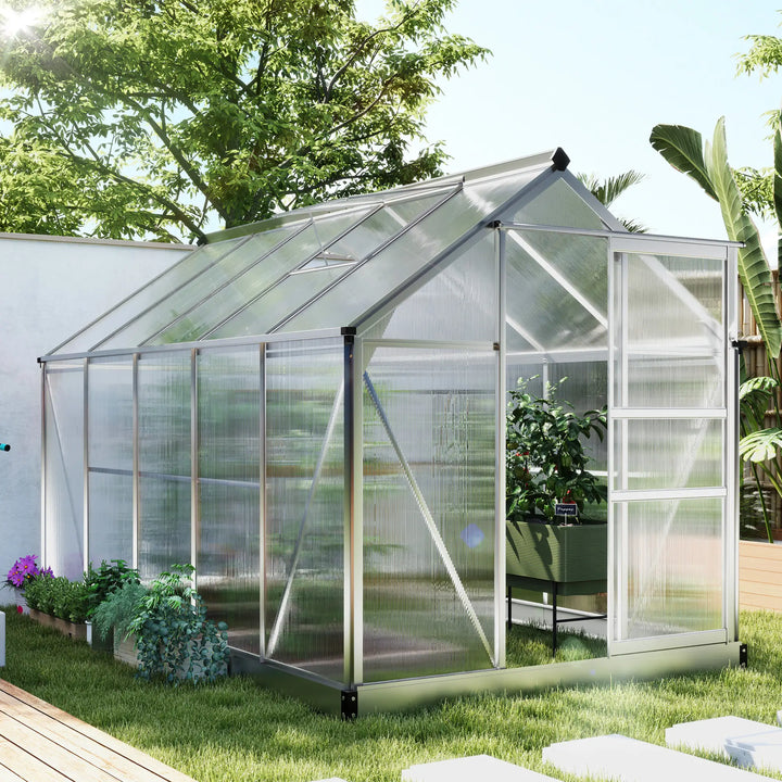 10' x 6' x 6.6' Walk-in Aluminum PC Hard Sided Greenhouse w Foundation for Outdoor Plants Gardening