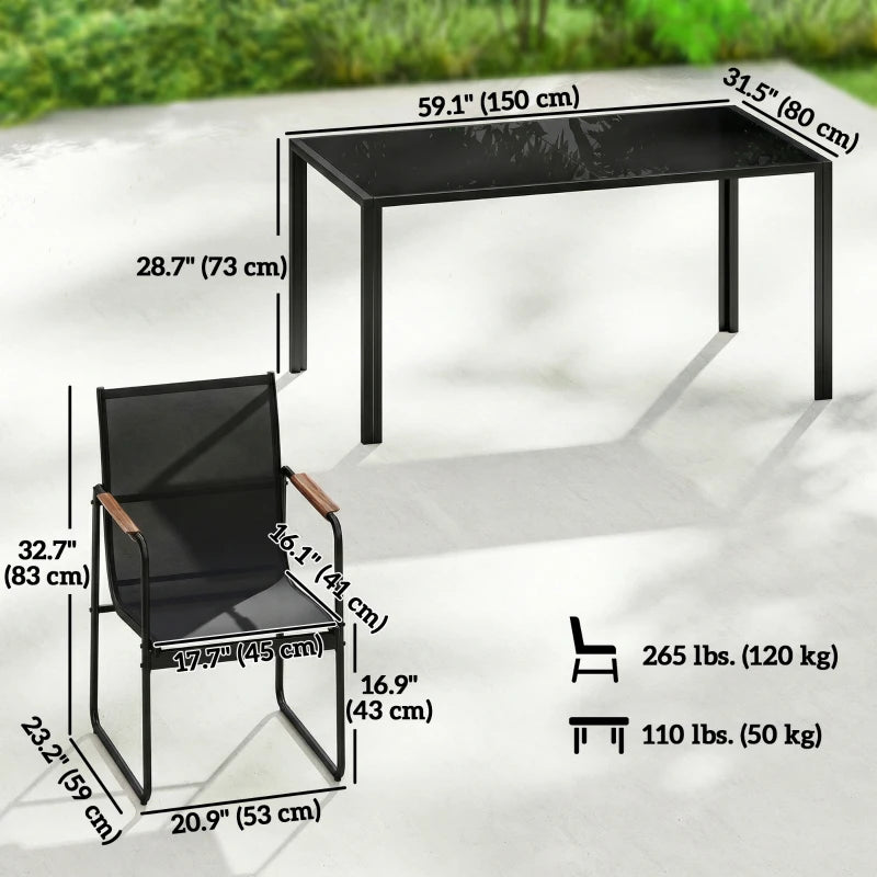 7 Pieces Outdoor Dining Set for 6 – Durable Glass Patio Table and Mesh Chairs
